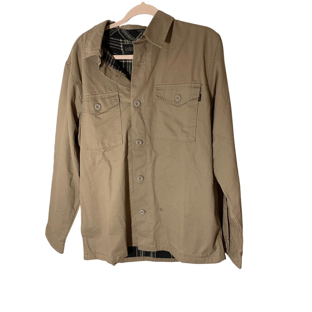 NWT Valor Men's Tan Trucker Front Plaid Lined Button Chore Jacket Menswear - Picture 2 of 8